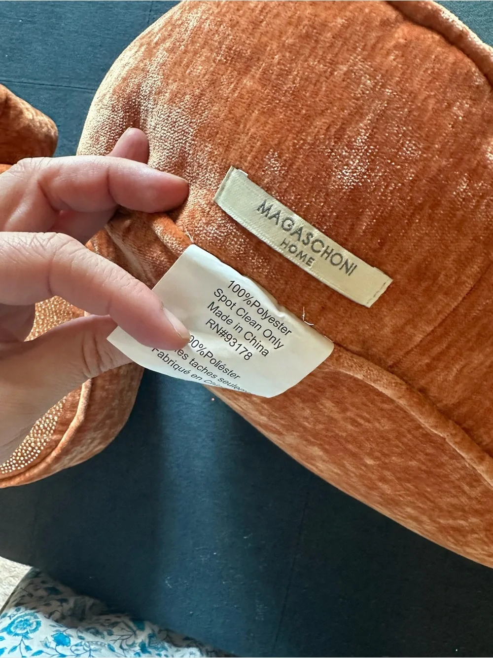 Magaschoni Plush Velvet Pumpkin Accent Pillow in Rust Orange